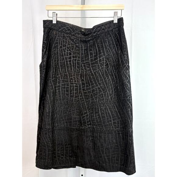 DERO Enterprises by Rocco  VTG 14 Patterned Leather Skirt A Line Midi Black M L - Picture 8 of 8